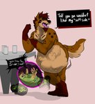 2020 anthro belly big_belly bodily_fluids container cup duo english_text felid feline furniture glass glass_container glass_cup hi_res hyena inside_stomach internal male male/male mammal nude rumbling_stomach stomach_acid table text vod_(vodcat) vore wild_(wildside) wildside