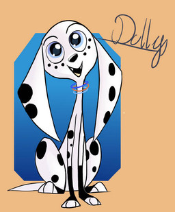 black_eyes black_nose black_spots blue_collar blue_eyes collar female feral freckled_face freckles fur leg_markings markings orange_collar pink_inner_ear socks_(marking) solo spots spotted_body spotted_fur toony white_body white_ears white_fur smogielart 101_dalmatian_street 101_dalmatians disney dolly_(101_dalmatians) canid canine canis dalmatian domestic_dog mammal 2019