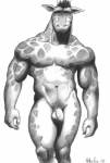 animal_print anthro balls flaccid foreskin genitals giraffe_print horn humanoid_genitalia humanoid_penis long_foreskin male muscular muscular_anthro muscular_male nude ossicone penis pose simple_background small_penis solo white_background rthur giraffe giraffid mammal monochrome