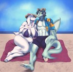 aloha_shirt anthro beach big_breasts breasts clothing duo eye_contact female fur hand_on_breast looking_at_another male male/female pattern_clothing pattern_shirt pattern_topwear seaside shirt slightly_chubby slightly_chubby_female swimwear tail topwear white_body white_fur darkriallet mythology undertale undertale_(series) raxym_(dragon_sinner) toriel boss_monster_(undertale) bovid caprine dragon goat mammal mythological_creature mythological_scalie scalie absurd_res hi_res