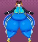 anthro big_breasts big_butt black_body black_bracelet black_eyes black_fur black_nose blue_bodysuit blue_clothing blue_footwear blue_shoes blue_skinsuit bodysuit bracelet breasts brown_hair butt clothing cosplay crossover_cosplay female footwear front_view fur hair half-closed_eyes huge_butt hyper hyper_butt jewelry multicolored_bodysuit multicolored_bracelet multicolored_clothing multicolored_footwear multicolored_shoes multicolored_skinsuit narrowed_eyes nipple_outline obese obese_anthro obese_female overweight overweight_anthro overweight_female pose shoes skinsuit solo standing thick_thighs tight_clothing two_tone_bracelet two_tone_clothing two_tone_footwear two_tone_shoes white_body white_bracelet white_fur yellow_bodysuit yellow_clothing yellow_footwear yellow_shoes yellow_skinsuit itsme_hilo capcom street_fighter chun-li bear giant_panda mammal 2024 crossover digital_media_(artwork) hi_res