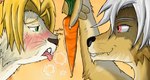 after_transformation anthro blush carrot collar evil_grin food fur hair holding_carrot holding_food holding_object holding_vegetable human_to_anthro implied_transformation magic male plant protective rune smile species_transformation teasing textless tongue tongue_out transformation vegetable white_hair farfener links the_auroran_archives azee_(links) luke_(links) shiyan_(links) canid canine canis lagomorph leporid mammal rabbit wolf 2023 absurd_res colored hi_res