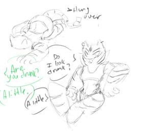 alternate_universe drunk female substance_intoxication pinkpunk95 dreamworks kung_fu_panda master_tigress master_viper felid mammal pantherine reptile scalie snake tiger viper hi_res sketch