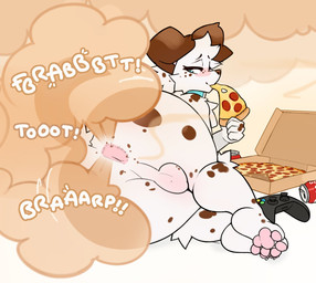 anthro anus backsack balls beverage big_butt blush butt controller_on_ground eating eating_food fart fart_cloud fart_fetish femboy food genitals half-closed_eyes male narrowed_eyes nude pawpads pizza presenting presenting_anus soda solo thick_thighs wide_hips taffyy caleb_(taffyy) canid canine canis dalmatian domestic_dog mammal hi_res