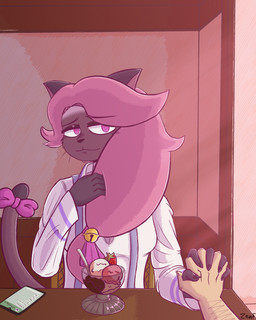 anthro duo electronics female first_person_view hand_holding human_pov male male/female phone pov_hands smile sundae suspenders zenf 90_percent_studios purrfect_apawcalypse mittens_wichien whiskers_wichien domestic_cat felid feline felis human mammal 2021 4:5 absurd_res hi_res