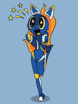 female fire flaming_tail mascot simple_background solo standing star tail tongue yellow_eyes shatterstone e621 esix humanoid 3:4 hi_res