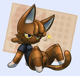 anthro bedroom_eyes big_sister_villager blue_eyes bottomless breasts brown_body brown_fur brown_hair clitoris clothed clothing dreadlocks fangs featureless_feet featureless_hands feet female fur genitals grin hair half-closed_eyes narrowed_eyes presenting seductive small_breasts smile solo spread_legs spreading star teeth text vulva conditional_dnp teckworks animal_crossing nintendo katt_(animal_crossing) domestic_cat felid feline felis mammal 2015 english_text