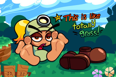 2_toes armless armor ascot blonde_hair blush brown_clothing brown_footwear brown_shoes clothed clothed_female clothed_feral clothing detailed_background dialogue disgust embarrassed eyebrows fangs feet female female_feral fence feral foot_fetish foot_focus footwear frown green_clothing green_hat green_headwear hair half-closed_eyes hat headgear headlight headwear helmet hill looking_at_viewer narrowed_eyes noseless open_frown open_mouth orange_eyes outside ponytail red_ascot sharp_teeth shoes shoes_removed sitting snaggle_tooth soles solo talking_to_viewer tan_body tan_skin teeth thick_eyebrows toes topwear smokey_the_menish mario_bros nintendo paper_mario paper_mario:_the_thousand_year_door goombella goomba waddling_head hi_res