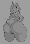 anthro big_butt blush butt femboy horn huge_butt looking_at_viewer looking_back looking_back_at_viewer male nude solo tail thick_thighs reddrago natalie_(shortstackgoat) bovid caprine goat mammal absurd_res hi_res monochrome sketch