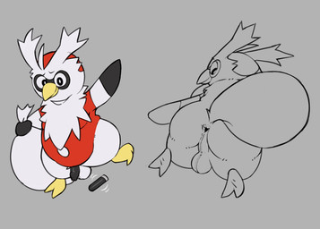 anus belly big_belly big_butt butt feral flippers genitals gesture humanoid_genitalia humanoid_penis looking_at_viewer looking_back loose_anus male penis presenting presenting_anus presenting_balls presenting_hindquarters raised_leg sex_toy slightly_chubby solo spread_legs spreading vibrator waving undercover_bluejay nintendo pokemon fan_character avian bird delibird generation_2_pokemon penguin pokemon_(species) hi_res