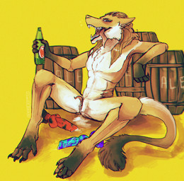 alcohol ale andromorph anthro beer beverage blonde_hair bodily_fluids bottle bubble claws clitoral_hood clitoris container cum cum_in_vagina cum_inside digitigrade dildo drunk drunk_bubble fur genital_fluids genitals green_eyes hair holding_bottle holding_container holding_object intersex looking_at_viewer nude open_mouth prehensile_clitoral_hood presenting presenting_vulva sex_toy simple_background smile solo spreading substance_intoxication tail teeth tongue tongue_out vulva jeanwoof rhisa mammal sergal 2016 chromatic_aberration digital_media_(artwork) hi_res