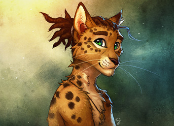 anthro brown_hair dreadlocks fur green_eyes hair happy male multicolored_body multicolored_fur smile solo spots whiskers yellow_body yellow_fur noviraine nomad_(tasanko) abyssinian_cat domestic_cat eurasian_lynx felid feline felis hybrid lynx mammal spotted_tabby 2018 digital_media_(artwork)