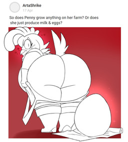 anthro beak bent_over big_butt biped blush breasts butt clothing egg eyelashes feathers female footwear gloves handwear huge_butt looking_back pupils questioning shoes simple_background solo tail tail_feathers text thick_thighs potoobrigham penny_jenkins_(simplifypm) avian bird chicken galliform phasianid english_text hi_res
