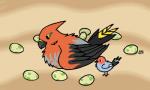 ambiguous_gender black_eyes duo egg feathers feral grey_body grey_feathers orange_body orange_feathers pokemon_egg simple_background size_difference birdcheese nintendo pokemon avian fletchling generation_6_pokemon pokemon_(species) talonflame 2d_animation 5:3 animated digital_media_(artwork) low_res short_playtime