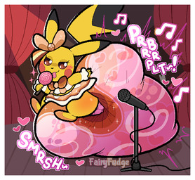 alternative_fashion ambiguous_gender ballet blush border bow_ribbon bow_tie brown_clothing brown_dress brown_eyes candy clothed clothing colored_feces cosplay_pikachu_(costume) curtains dance_shoes dancewear dessert diaper dress electronics excessive_feces eyelashes feces food food_feces footwear heart_symbol hyper hyper_feces hyper_soiling j-fashion leg_guard_peekage licking_lollipop lolita_(fashion) lollipop looking_at_viewer microphone microphone_stand musical_note musical_symbol performance pink_feces pointe_shoes semi-anthro shoes soiling solo sound_effects stage stage_curtains sweet_lolita symbol text touching_diaper unusual_feces vowelless vowelless_sound_effect wearing_diaper white_border yellow_body fairyfudge nintendo pokemon pikachu_pop_star generation_1_pokemon pikachu pokemon_(species) artist_name digital_media_(artwork)