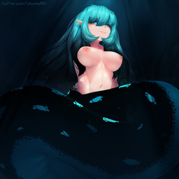 apode big_breasts blush breasts female hair legless looking_at_viewer monster_girl_(genre) nipples nude serpentine simple_background smug solo split_form thalia_phoebe_iiara young likunea aquatic draconcopode humanoid lamia mammal merfolk reptile scalie snake 1:1 absurd_res digital_media_(artwork) hi_res