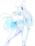 bare_shoulders big_breasts blue_eyes blue_nipples breasts chest_tuft featureless_crotch female fur hair huge_breasts inverted_nipples long_hair multi_eye nipples nude simple_background solo tuft white_body white_fur white_hair white_skin slugbox scleriteaeaeaggadah animal_humanoid arthropod arthropod_humanoid humanoid insect insect_humanoid hi_res