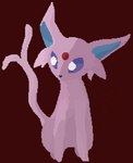 ambiguous_gender black_nose feral forked_tail fur purple_body purple_eyes purple_fur quadruped red_background simple_background solo tail unusual_anatomy unusual_tail timelierg nintendo pokemon eeveelution espeon generation_2_pokemon pokemon_(species)