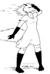 anthro breasts clothed clothing dress eyes_closed female fur gloves_(marking) hair leg_markings markings socks_(marking) solo tail wind tegerio it_fucken_wimdy canid canine fox mammal 2021 monochrome