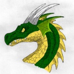 ambiguous_gender ear_flaps fangs feral green_body green_scales horn practice scales smile solo spines teeth yellow_eyes istelthedragon scatha-the-worm mythology dragon mythological_creature mythological_scalie scalie bust_portrait portrait