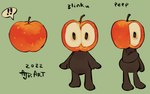 ambiguous_gender apple brown_body duo exclamation_point food for_a_head fruit green_background huge_head not_furry plant simple_background speech_bubble text flipside elemental_creature flora_fauna food_creature living_fruit 16:10 2022 dated english_text widescreen