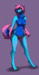 anthro barely_visible_pawpads black_nose blue_nipples blue_pawpads breasts clothed clothing female nipples pawpads scene_haircut skimpy solo sparklefur topless nut-bar kolae_(character) canid canine canis domestic_dog mammal