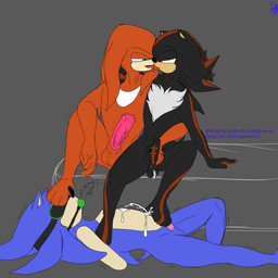 animal_genitalia animal_penis ball_gag blindfold bodily_fluids bound cum cum_on_self echidna_penis feet foot_fetish foot_on_face foot_play footjob foreskin gag genital_fluids genital_piercing genitals group handjob kissing male male/male penile penis piercing sex trio fledgedragonfox sega sonic_the_hedgehog_(series) knuckles_the_echidna shadow_the_hedgehog sonic_the_hedgehog echidna eulipotyphlan hedgehog mammal monotreme 1:1