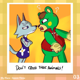 4_fingers angry anthro argument arms_bent black_eyebrows black_eyes black_nose blue_body blue_clothing blue_dress blue_eyes blue_fur blue_hair blue_tail bottomless bottomless_anthro bottomless_female brown_hair cheek_spots cheek_tuft closed_frown clothed clothed_anthro clothed_female clothing cross-popping_vein crossed_arms dress duo exclamation_point eye_contact eyebrows eyelashes facial_tuft fangs featureless_crotch female female_anthro fingers frown frowning_at_another fur furrowed_eyebrows green_body green_fur hair hand_pawpads larger_anthro larger_female lidded_eyes light looking_at_another mouth_closed multicolored_body multicolored_fur no_pupils number open_frown open_mouth orange_background pawpads photo pointy_ears red_clothing red_inner_ear red_topwear red_vest short_hair simple_background size_difference smaller_anthro smaller_female smoke standing straight_legs tail teeth text title topwear tuft two_tone_body two_tone_fur vest white_body white_fur yellow_hands yellow_inner_ear yellow_pawpads zipper cookieboy011 animal_crossing nintendo charlise_(animal_crossing) whitney_(animal_crossing) bear canid canine canis mammal wolf 1:1 2022 colored digital_drawing_(artwork) digital_media_(artwork) english_description english_text lighting shaded story story_in_description