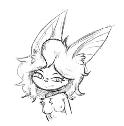 anthro areola big_ears breasts chest_tuft collar collar_only eyebrows eyelashes fangs female female_anthro front_view fur hair long_hair looking_at_viewer medium_breasts mouth_closed nipples nude nude_anthro nude_female pointy_ears pose prick_ears pupils solo tasteful_nudity teeth tuft whitebats bat mammal 2025 black_and_white bust_portrait hatching_(art) monochrome portrait shaded sketch