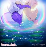 anthro biped duo female female/female feral fur hair hand_on_another's_shoulder hand_on_shoulder hooves iridescent legs_in_water lily_pad off_screen partially_submerged plant purple_body rainbow scut_tail short_tail standing_in_water submerged_legs tail wet wet_body wet_fur white_body white_fur walliscolours henrietta_the_little_lamb sweet_scent_(henrietta_lamb) bovid caprine mammal mephitid sheep skunk striped_skunk 2016 artist_name character_name dated hi_res