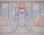 anthro blush bondage_gear bondage_gloves clothed clothing crib diaper gag gagged handwear male mittens pacifier pajamas plushie solo wearing_diaper young young_anthro skidoo finn_(skidoo) deer mammal digital_media_(artwork) hi_res