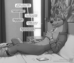 2024 4_toes 5_fingers anthro bottomwear bottomwear_down canid canine canis charles_(zaush) clothed clothing comic cuckold dialogue digital_media_(artwork) domestic_dog electronics english_text erection feet fingers fur genitals greyscale hi_res hindpaw humanoid_genitalia humanoid_hands humanoid_penis male mammal masturbation monochrome offscreen_character open_clothing open_shirt open_topwear pants pants_down partially_clothed paws penile penile_masturbation penis phone phone_call shirt sitting smile solo teeth text toes tongue topwear zaush