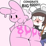 anthro big_butt blush breasts butt dialogue duo female gift looking_back male male/female nipples painting speech_bubble text thick_thighs tonytoran gelbun tony_(tonytoran) chinchilla chinchillid goo_creature lagomorph leporid mammal rabbit rodent 1:1 2020 english_text hi_res