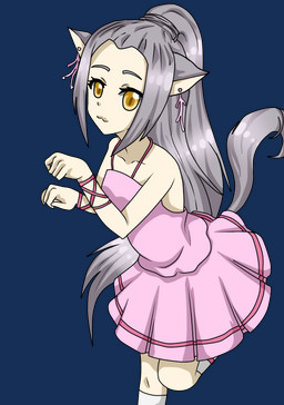 animal_ears clothing dress ear_piercing ear_ring female footwear hair looking_at_viewer piercing ring_piercing socks solo tail yellow_eyes yumemin animal_humanoid cat_humanoid felid felid_humanoid feline feline_humanoid humanoid mammal mammal_humanoid alpha_channel
