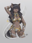 anthro biped black_hair breasts brown_body brown_fur clothed clothing female fur grey_eyes hair jewelry necklace skimpy solo standing tail thumbclawz