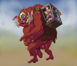 1_eye balls blue_eyes bottomwear cage clothing extreme_size_difference female foreskin genitals group in_cage larger_male loincloth macro male nails penis size_difference tusks yellow_sclera roxyrex breath_of_the_wild nintendo the_legend_of_zelda cyclops hinox humanoid hylian 2021