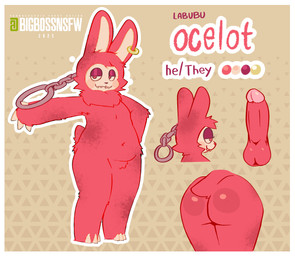 anthro bedroom_eyes belly big_butt border butt chain erection genitals male narrowed_eyes nude penis piercing seductive slightly_chubby white_border bigbossnsfw pop_mart the_monsters_(kasing_lung) labubu hi_res model_sheet