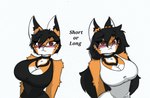 anthro big_breasts blush breasts choker cleavage clothed clothing female hair jewelry long_hair necklace short_hair small_waist solo text wide_hips pace-maker fan_character maxine_boulevard canid canine canis fox mammal english_text hi_res