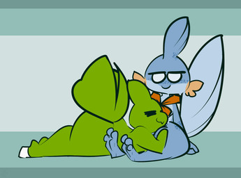3_toes anthro anthro_on_anthro big_butt blue_body blue_scales blue_spots butt cheek_fins claws cuddling duo eyes_closed feet female fin freckles green_background green_body green_scales half-closed_eyes head_fin kerchief kerchief_only lying male male/female markings mostly_nude narrowed_eyes no_pupils nude on_front orange_body orange_kerchief orange_scales pattern_background scales simple_background sitting smile spots spotted_body spotted_scales striped_background tail tail_fin thick_thighs toe_claws toes white_claws white_eyes thefablednekos nintendo pokemon jay_(thefablednekos) mabel_(thefablednekos) generation_2_pokemon generation_3_pokemon larvitar mudkip pokemon_(species) 2020 digital_media_(artwork) hi_res letterbox