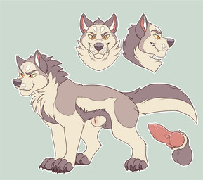 animal_genitalia animal_penis balls big_penis canine_genitalia canine_penis feral genitals knot knotted_penis male nude orange_eyes paws penis sheath solo wanted_poster kabscorner fitcher_(kabscorner) canid canine canis dire_wolf mammal prehistoric_species model_sheet