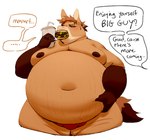 anthro belly belly_overhang big_belly bodily_fluids burger chubby_cheeks clothing deep_navel double_chin eating erection erection_under_clothing fat_arms fat_rolls feederism food fur hand_on_belly huge_belly huge_moobs huge_thighs jockstrap leg_scar love_handles male moobs morbidly_obese morbidly_obese_male navel nipples obese obese_male overweight overweight_male scar solo stretch_marks sweat tan_body tan_fur text thick_thighs thigh_scar underwear weight_gain okaeri czere_(toddnet) equid equine horse mammal english_text