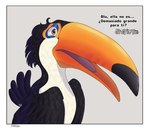 beak date feathers feral male multicolored_body multicolored_feathers orange_beak simple_background solo text yuki2437 blue_sky_studios rio_(series) rafael_(rio) avian bird ramphastos toco_toucan toucan comic english_text signature spanish_text