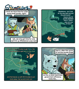 anthro black_clothing black_shirt black_topwear clipboard clothed clothed_anthro clothed_male clothing dialogue directional_arrow driving duo fully_clothed fully_clothed_anthro fully_clothed_male fur grass holding_object male map orange_body orange_fur pen plant safety_vest shirt text thought_bubble topwear vehicle vest white_body white_fur working writing_text hieronymusjohnson kilo_(hieronymusjohnson) squeez_(hieronymusjohnson) canid canine canis domestic_dog fox mammal nordic_sled_dog samoyed spitz 2026 comic digital_drawing_(artwork) digital_media_(artwork) english_text hi_res