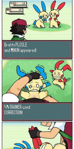 3_panel_comic abdominal_bulge after_sex anthro anus baseball_cap bodily_fluids border brat_taming clothed clothed_sex clothing cum cum_inside dominant ear_grab extreme_size_difference female female_anthro female_on_human female_symbol fingerless_gloves first_person_view fleshlight_position forced gameplay_mechanics gender_symbol genital_fluids genitals gloves grin group gui hand_on_head handwear hat headgear headwear health_bar hud human_on_anthro humanoid_genitalia humanoid_penis interspecies larger_dom larger_human larger_male male male/female male_human male_on_anthro motion_lines penetration penis pokephilia rape semi-anthro sex shocked size_difference smaller_anthro smaller_female smaller_penetrated smile surprised sweat sweatdrop symbol text text_box trio unzipped unzipped_pants vaginal vaginal_penetration vulva white_border zipper fullhero instant_loss_2koma nintendo pokemon pokemon_trainer generation_3_pokemon human mammal minun plusle pokemon_(species) absurd_res english_text hi_res