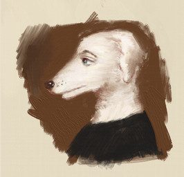 anthro black_clothing black_shirt black_topwear blue_eyes clothed clothed_anthro clothed_male clothing ears_down eyebrows fur looking_forward male pivoted_ears shirt solo topwear white_body white_fur reynard_goodfellow canid canine canis domestic_dog mammal headshot_portrait portrait