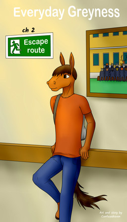 adolescent anthro backpack clothed clothing male school solo text young confusedraven dave_(confusedraven) equid equine horse mammal 4:7 absurd_res comic cover cover_art cover_page english_text hi_res