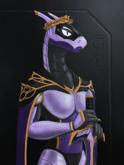 anthro cape claws clothed clothing crown fingers glowing glowing_eyes gold_(metal) headgear holding_object holding_weapon looking_at_viewer machine male melee_weapon purple_body royalty screen screen_eyes screen_face simple_background solo standing sword visor weapon reku_illustration android robot synth_(vader-san) 3:4 digital_media_(artwork) hi_res portrait