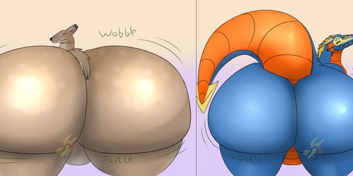after_vore belly big_butt black_nose blue_body brown_body brown_fur butt duo featureless_crotch female feral fur grey_horn grey_teeth horn huge_butt male multicolored_body nervous orange_tongue overweight overweight_female overweight_feral overweight_male tail teeth tongue tongue_out vore ingeir_palar mythology ingeir_(ingeir_palar) deer dragon mammal mythological_creature mythological_scalie scalie watermark