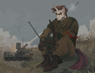 ak-103 ak_platform anthro anti-air armor beard body_armor boots bottomwear brown_beard brown_clothing brown_eyebrows brown_facial_hair brown_gloves brown_handwear brown_mane bulletproof_vest camo camo_clothing camo_print cliff clothed clothed_anthro clothed_male clothing detailed_background electronics eyebrows facial_hair footwear frown fully_clothed fully_clothed_anthro fully_clothed_male gloves grass handwear horn looking_at_viewer male mane mature_anthro mature_male military_helmet missile outside pants pattern_clothing plant politics red_ribbon ribbon_of_saint_george russia russian russian_federation shoes sitting solo surface_to_air_missile tail three-quarter_view unsigned walkie-talkie gala_bobs hasbro jsc_kalashnikov_concern kamaz my_little_pony mythology pantsir-s1 russo-ukrainian_war equid equine mammal mythological_creature mythological_equine unicorn 2024 digital_media_(artwork) hi_res paint_tool_sai_(artwork) russian_description