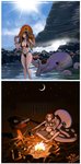 absurd_res ambiguous_gender big_breasts bikini breasts campfire cephalopod clothing coleoid comic female feral hi_res human larger_ambiguous larger_female mammal marine mollusk night octopodiform partially_submerged sagittarius_34 size_difference smaller_ambiguous smaller_female swimwear tentacles water